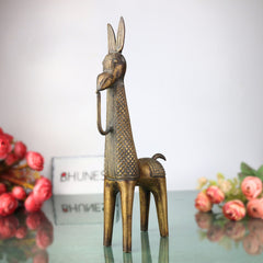 Brass Dhokra Idol | Bastar Tribal Art Sculpture | Handcrafted Dokra Brass Figurine | Bell Metal Peetal Pittal Idol | Traditional Lost Wax Brass Decor,Gold, 12.5 Inch, 1 Piece
