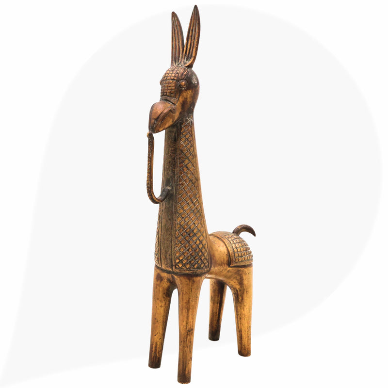 Brass Dhokra Idol | Bastar Tribal Art Sculpture | Handcrafted Dokra Brass Figurine | Bell Metal Peetal Pittal Idol | Traditional Lost Wax Brass Decor,Gold, 12.5 Inch, 1 Piece