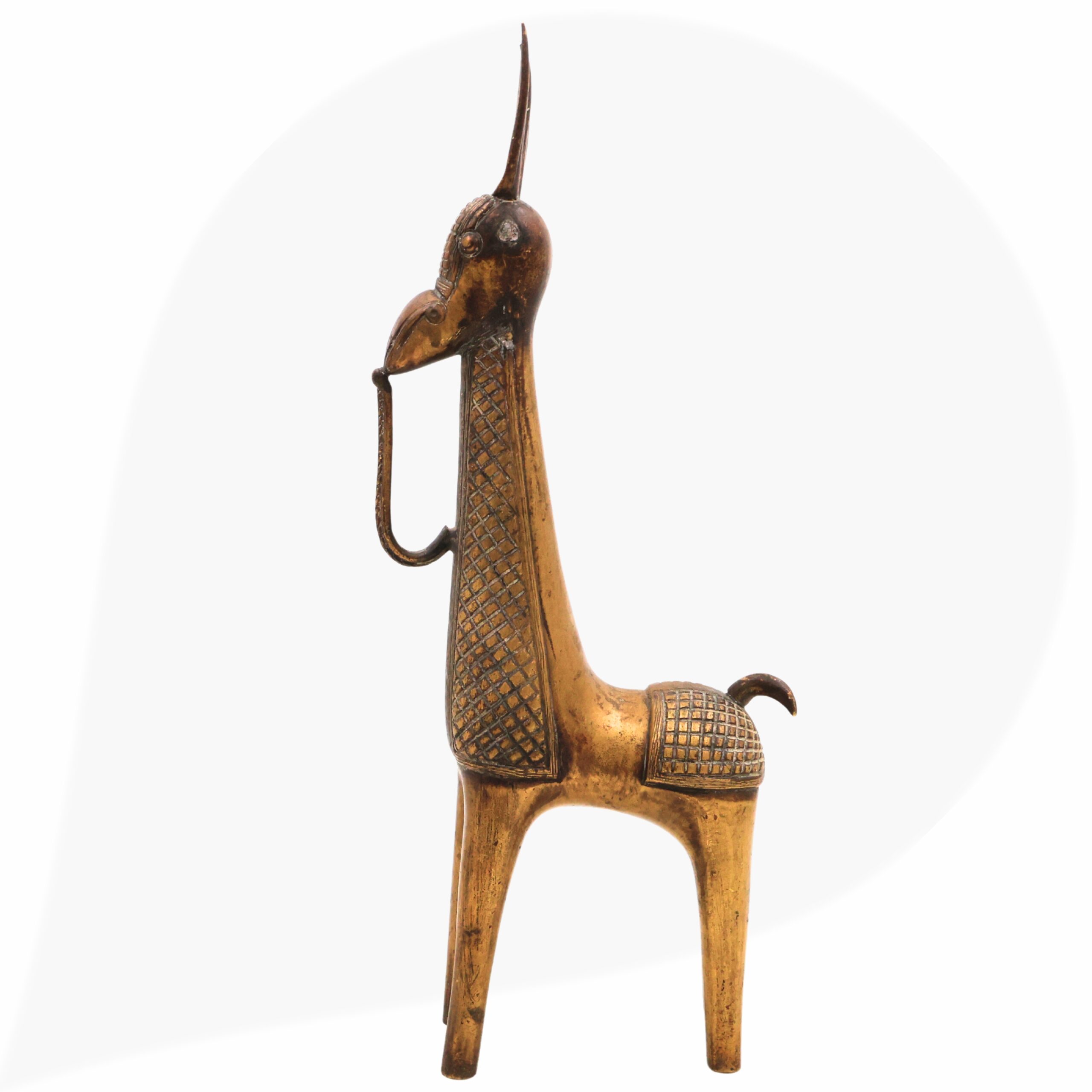 Brass Dhokra Idol | Bastar Tribal Art Sculpture | Handcrafted Dokra Brass Figurine | Bell Metal Peetal Pittal Idol | Traditional Lost Wax Brass Decor,Gold, 12.5 Inch, 1 Piece