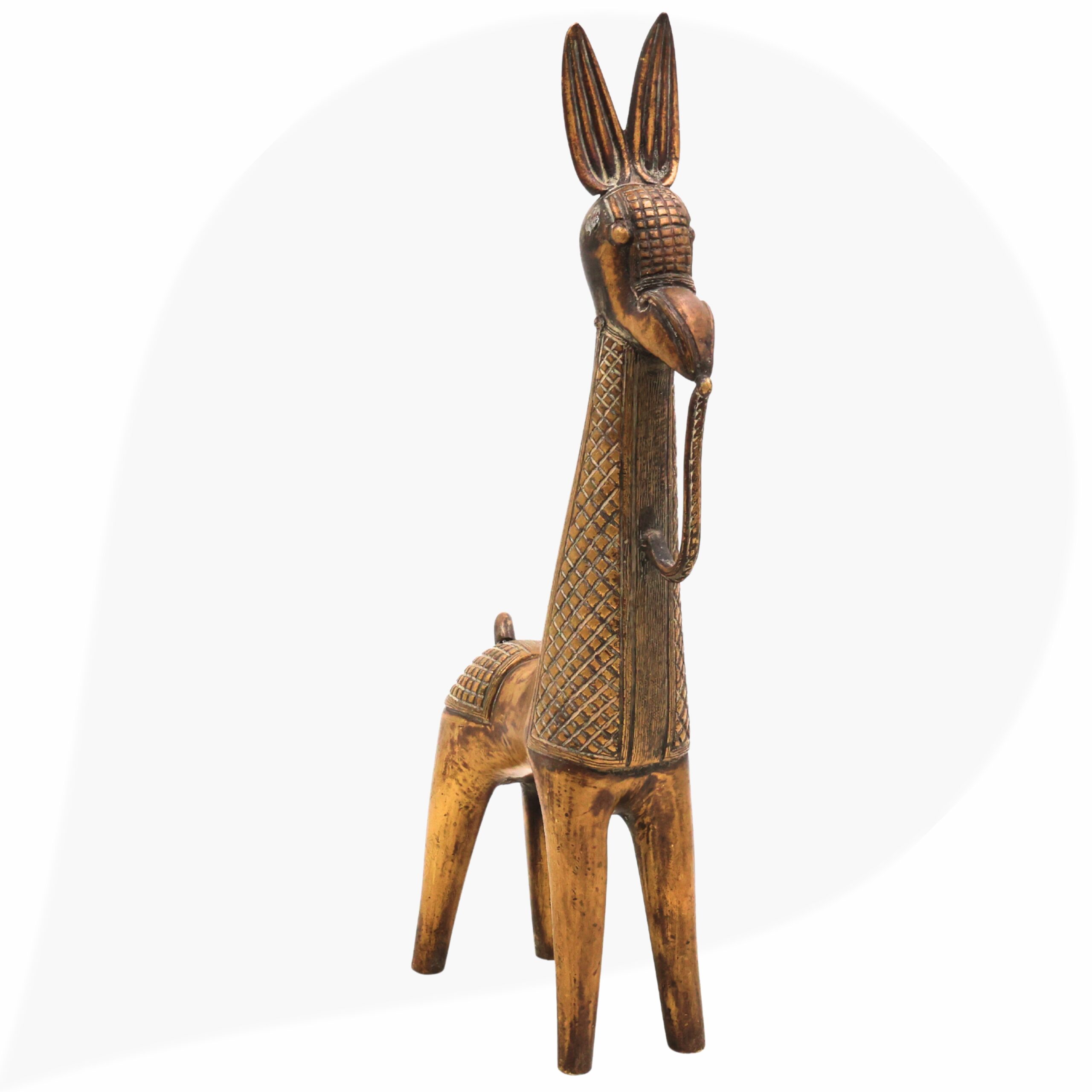 Brass Dhokra Idol | Bastar Tribal Art Sculpture | Handcrafted Dokra Brass Figurine | Bell Metal Peetal Pittal Idol | Traditional Lost Wax Brass Decor,Gold, 12.5 Inch, 1 Piece