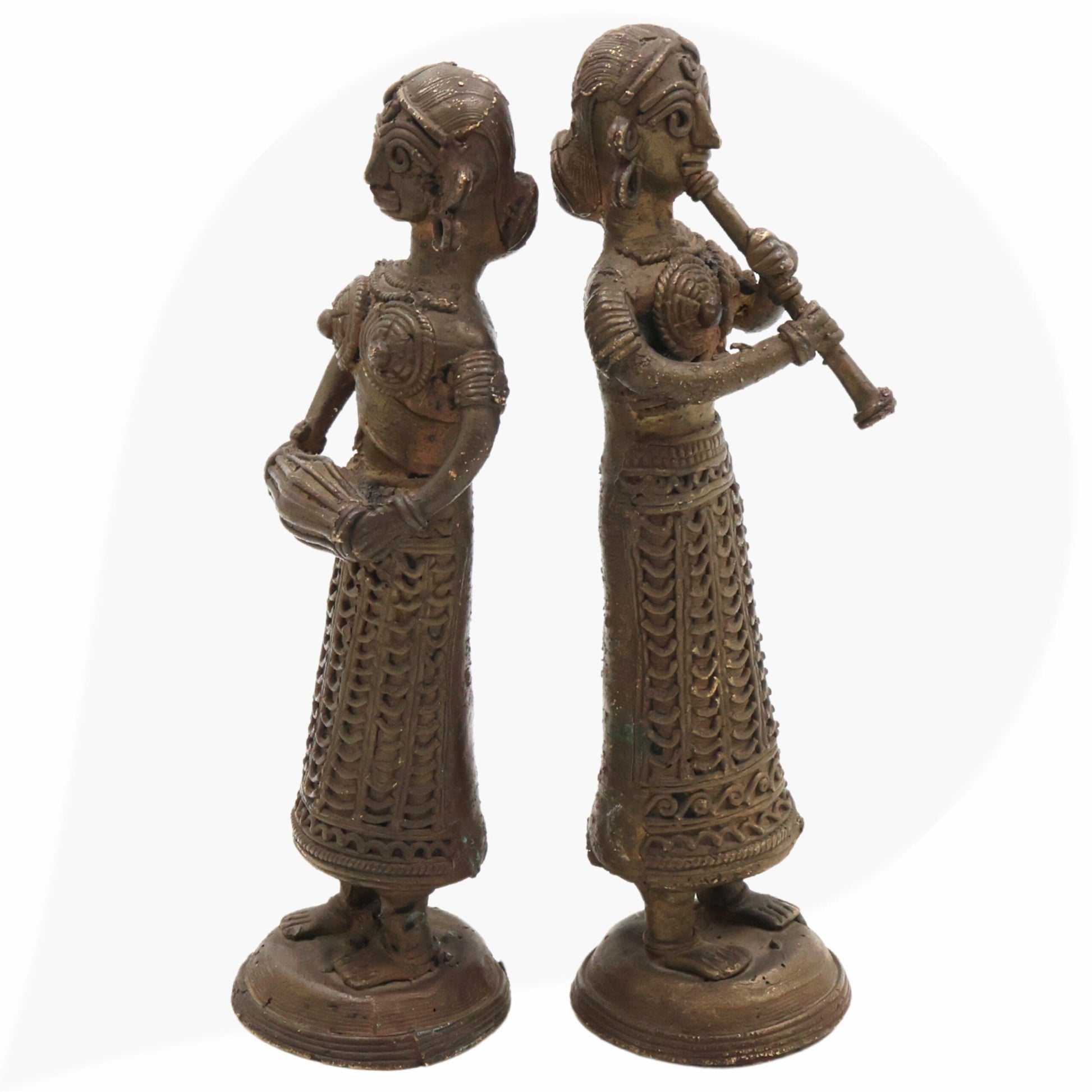 Brass Musical Lady Idol, Sangeetika Raga Woman, Surili Geetika Songstress, Folk Musician Decor Set Of 2 Showpiece, Brown, 3.5 Inch, 1 Piece