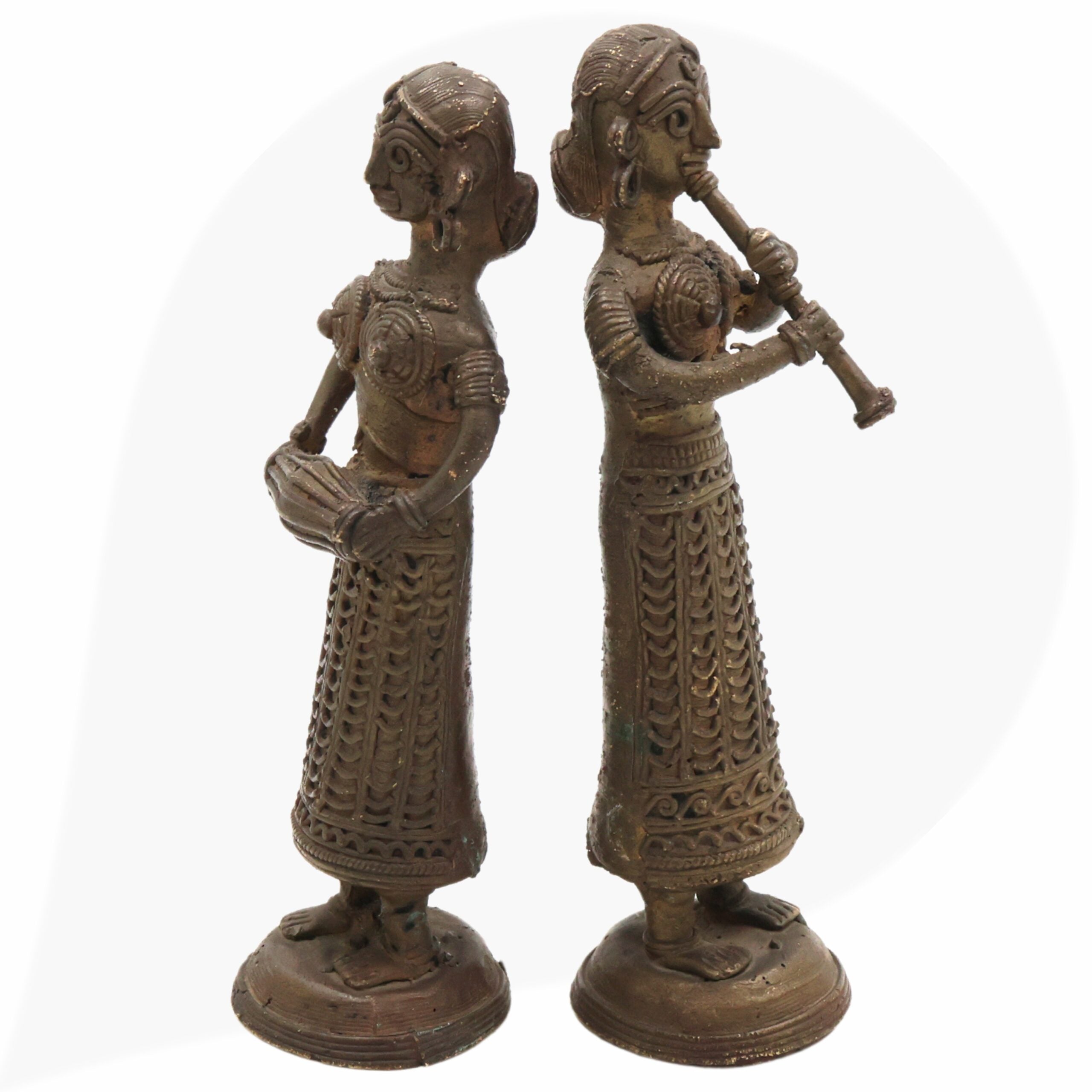 Brass Musical Lady Idol, Sangeetika Raga Woman, Surili Geetika Songstress, Folk Musician Decor Set Of 2 Showpiece, Brown, 3.5 Inch, 1 Piece