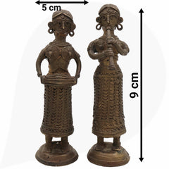 Brass Musical Lady Idol, Sangeetika Raga Woman, Surili Geetika Songstress, Folk Musician Decor Set Of 2 Showpiece, Brown, 3.5 Inch, 1 Piece