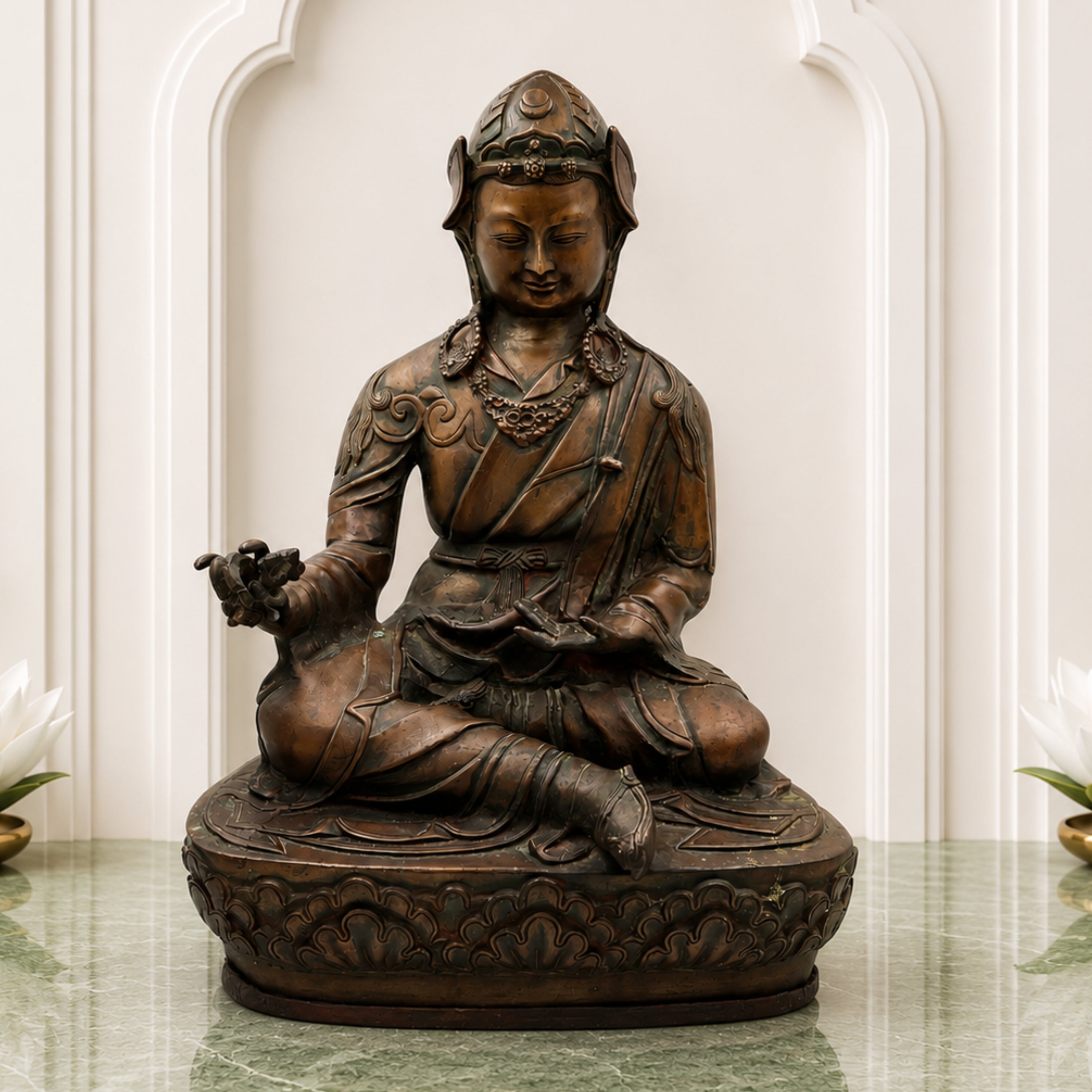 Handcrafted Brass Budha Lamba Idol | Budha Baba Murti | Shri Budha Lamba Maharaj Pital Moorti for Home, Temple & Pooja Decor,Brown, 18 Inch, 1 Piece