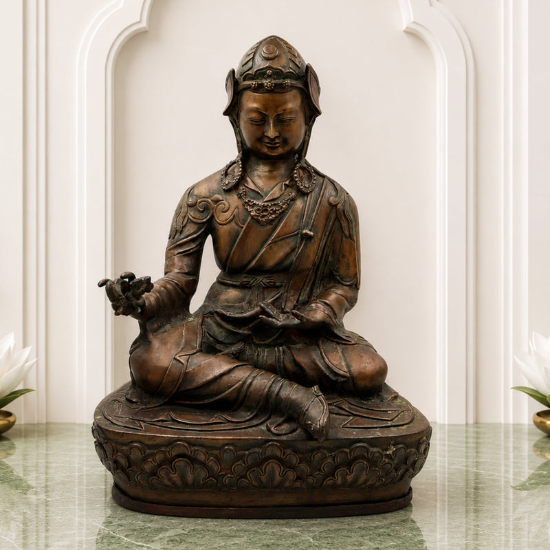 Handcrafted Brass Budha Lamba Idol | Budha Baba Murti | Shri Budha Lamba Maharaj Pital Moorti for Home, Temple & Pooja Decor,Brown, 18 Inch, 1 Piece