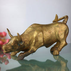 Brass Handmade Nandi Bull Idol – Vrishabha Basava Sculpture for Home, Temple & Office Decor,Gold, 7.5 Inch, 1 Piece