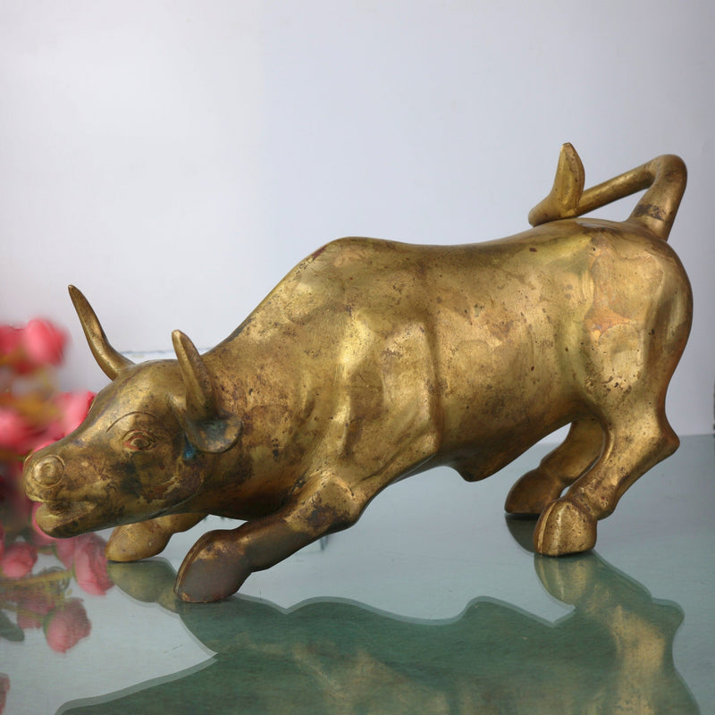Brass Handmade Nandi Bull Idol – Vrishabha Basava Sculpture for Home, Temple & Office Decor,Gold, 7.5 Inch, 1 Piece