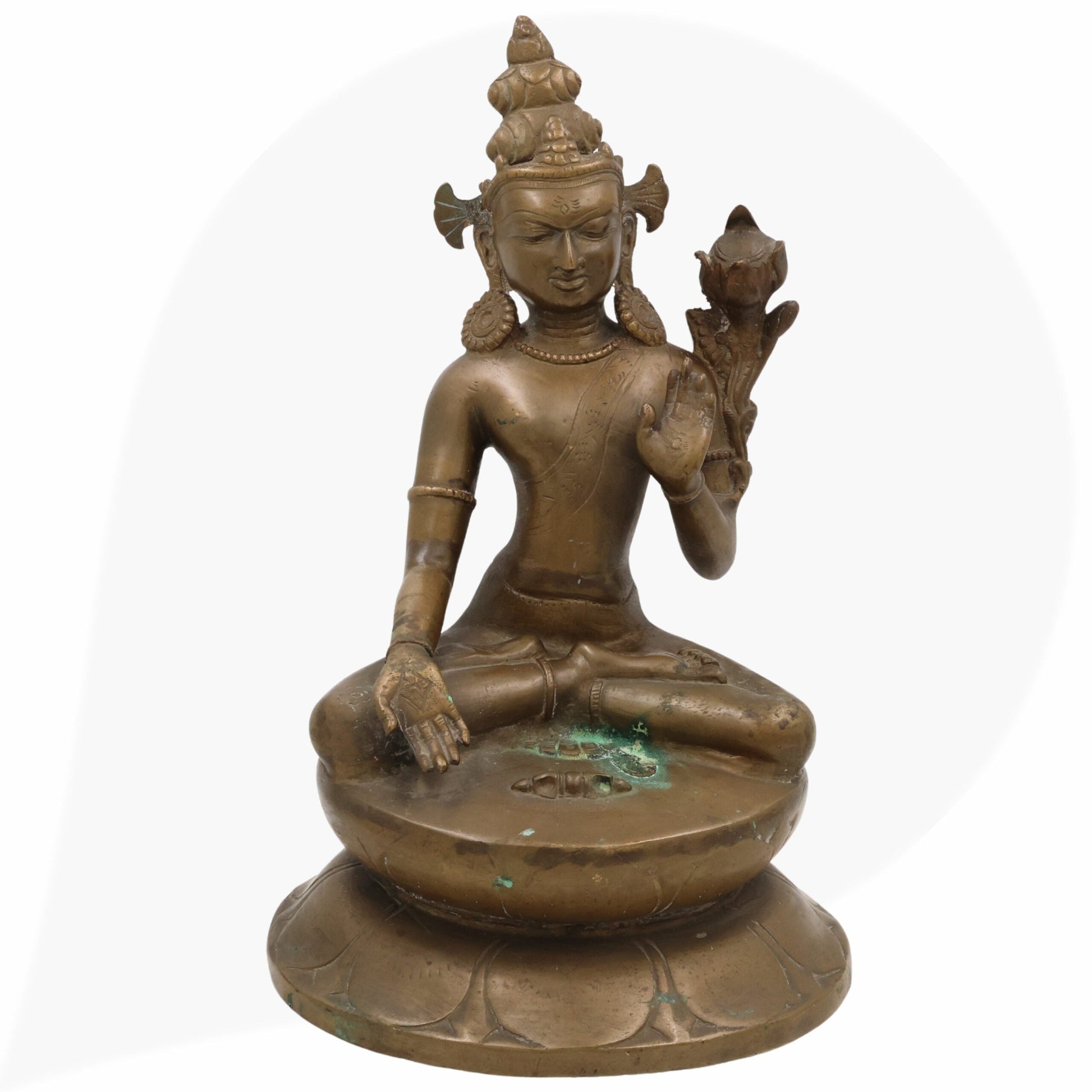 Brass Manjushri Idol | Tibetan Manjushree Buddha Statue | Bodhisattva of Wisdom Murti Vigraha | Handcrafted Antique Buddhist Sculpture for Puja, Temple & Home Decor,Brown, 14 Inch, 1 Piece