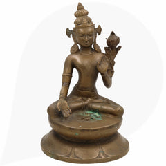 Brass Manjushri Idol | Tibetan Manjushree Buddha Statue | Bodhisattva of Wisdom Murti Vigraha | Handcrafted Antique Buddhist Sculpture for Puja, Temple & Home Decor,Brown, 14 Inch, 1 Piece