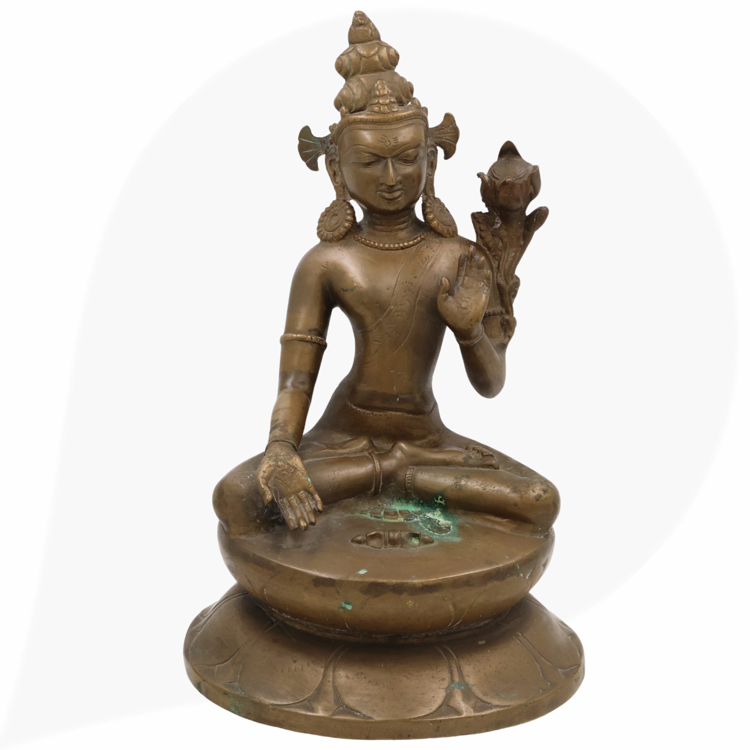 Brass Manjushri Idol | Tibetan Manjushree Buddha Statue | Bodhisattva of Wisdom Murti Vigraha | Handcrafted Antique Buddhist Sculpture for Puja, Temple & Home Decor,Brown, 14 Inch, 1 Piece