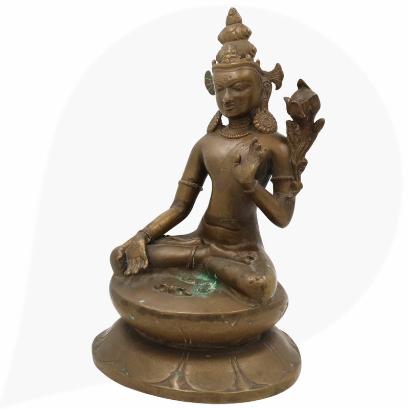 Brass Manjushri Idol | Tibetan Manjushree Buddha Statue | Bodhisattva of Wisdom Murti Vigraha | Handcrafted Antique Buddhist Sculpture for Puja, Temple & Home Decor,Brown, 14 Inch, 1 Piece