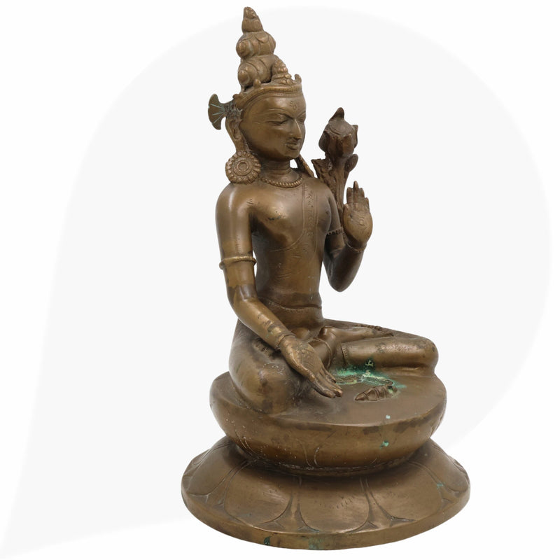 Brass Manjushri Idol | Tibetan Manjushree Buddha Statue | Bodhisattva of Wisdom Murti Vigraha | Handcrafted Antique Buddhist Sculpture for Puja, Temple & Home Decor,Brown, 14 Inch, 1 Piece