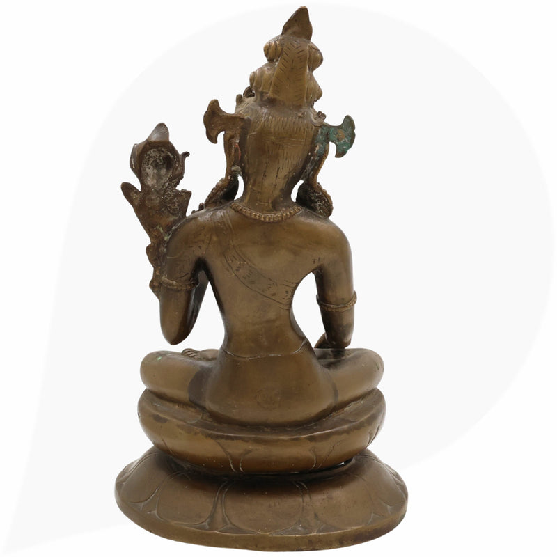 Brass Manjushri Idol | Tibetan Manjushree Buddha Statue | Bodhisattva of Wisdom Murti Vigraha | Handcrafted Antique Buddhist Sculpture for Puja, Temple & Home Decor,Brown, 14 Inch, 1 Piece