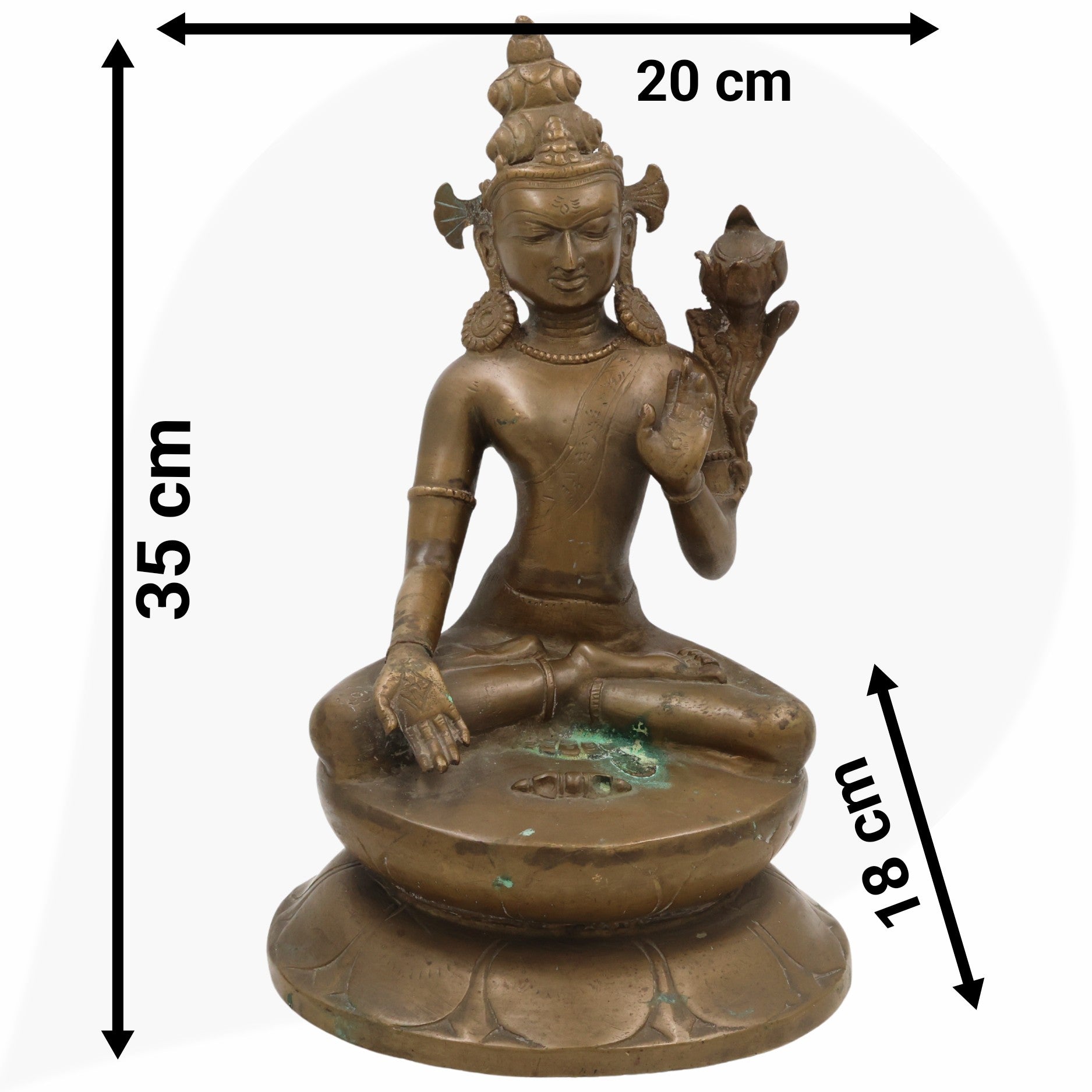 Brass Manjushri Idol | Tibetan Manjushree Buddha Statue | Bodhisattva of Wisdom Murti Vigraha | Handcrafted Antique Buddhist Sculpture for Puja, Temple & Home Decor,Brown, 14 Inch, 1 Piece