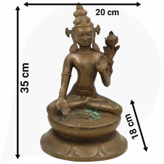 Brass Manjushri Idol | Tibetan Manjushree Buddha Statue | Bodhisattva of Wisdom Murti Vigraha | Handcrafted Antique Buddhist Sculpture for Puja, Temple & Home Decor,Brown, 14 Inch, 1 Piece