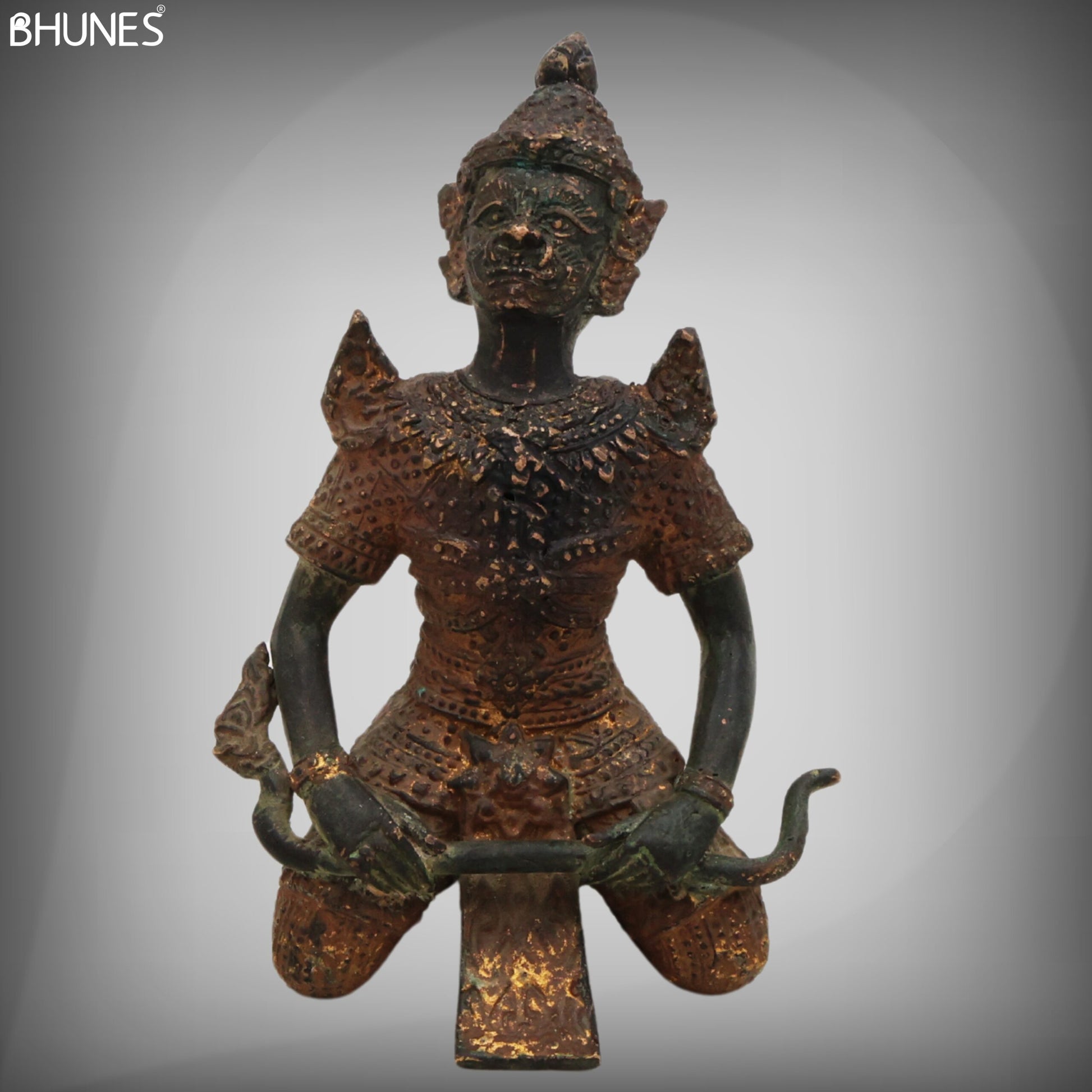 Brass Musical Idol, Classical Music Deity, Carnatic & Hindustani Figurine, Handcrafted Devotional Sculpture, Green, 5 Inch, 1 Piece