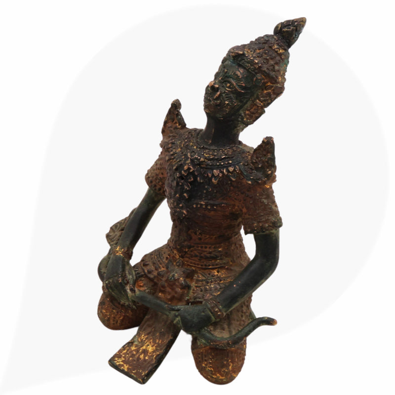 Brass Musical Idol, Classical Music Deity, Carnatic & Hindustani Figurine, Handcrafted Devotional Sculpture, Green, 5 Inch, 1 Piece