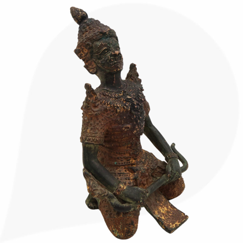 Brass Musical Idol, Classical Music Deity, Carnatic & Hindustani Figurine, Handcrafted Devotional Sculpture, Green, 5 Inch, 1 Piece