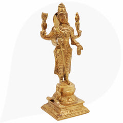 Brass Murugan Idol for Pooja | Kartikeya Skanda Subramanya Shanmukha Kumara Swamy Statue | Handcrafted Vel Murugan Moorti for Home Temple Décor,Gold, 8 Inch, 1 Piece