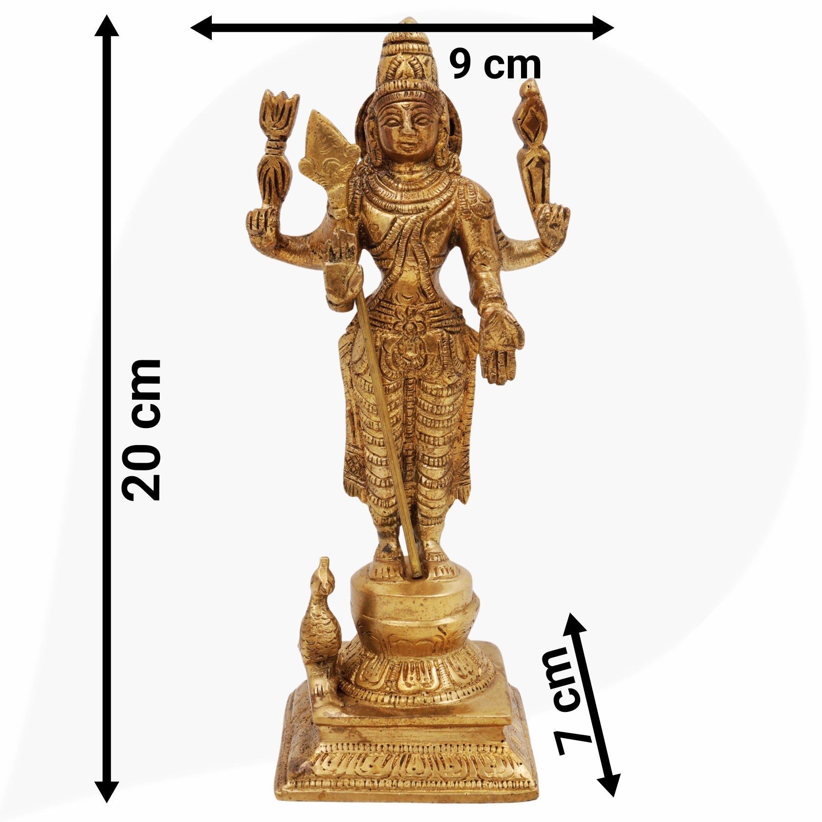 Brass Murugan Idol for Pooja | Kartikeya Skanda Subramanya Shanmukha Kumara Swamy Statue | Handcrafted Vel Murugan Moorti for Home Temple Décor,Gold, 8 Inch, 1 Piece