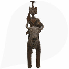Brass Man on Bull Statue Peetal Pital Pittal Hitale Bastar Dhokra Tribal Art, Bullman Figurine Handcrafted Decor, Brown, 14 Inch, 1 Piece