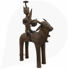 Brass Man on Bull Statue Peetal Pital Pittal Hitale Bastar Dhokra Tribal Art, Bullman Figurine Handcrafted Decor, Brown, 14 Inch, 1 Piece
