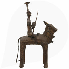 Brass Man on Bull Statue Peetal Pital Pittal Hitale Bastar Dhokra Tribal Art, Bullman Figurine Handcrafted Decor, Brown, 14 Inch, 1 Piece