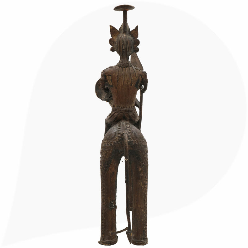 Brass Man on Bull Statue Peetal Pital Pittal Hitale Bastar Dhokra Tribal Art, Bullman Figurine Handcrafted Decor, Brown, 14 Inch, 1 Piece