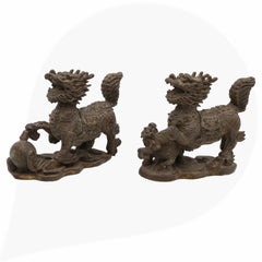 Brass Foo Dog Idol, Fu Lion Statue, Guardian Lion Sculpture, Shishi Feng Shui Temple Lion Figurine for Home, Office & Gift,Black, 5 Inch, 1 Piece