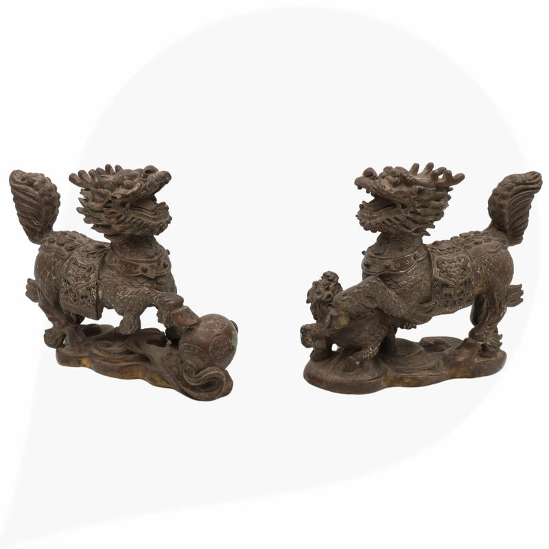 Brass Foo Dog Idol, Fu Lion Statue, Guardian Lion Sculpture, Shishi Feng Shui Temple Lion Figurine for Home, Office & Gift,Black, 5 Inch, 1 Piece