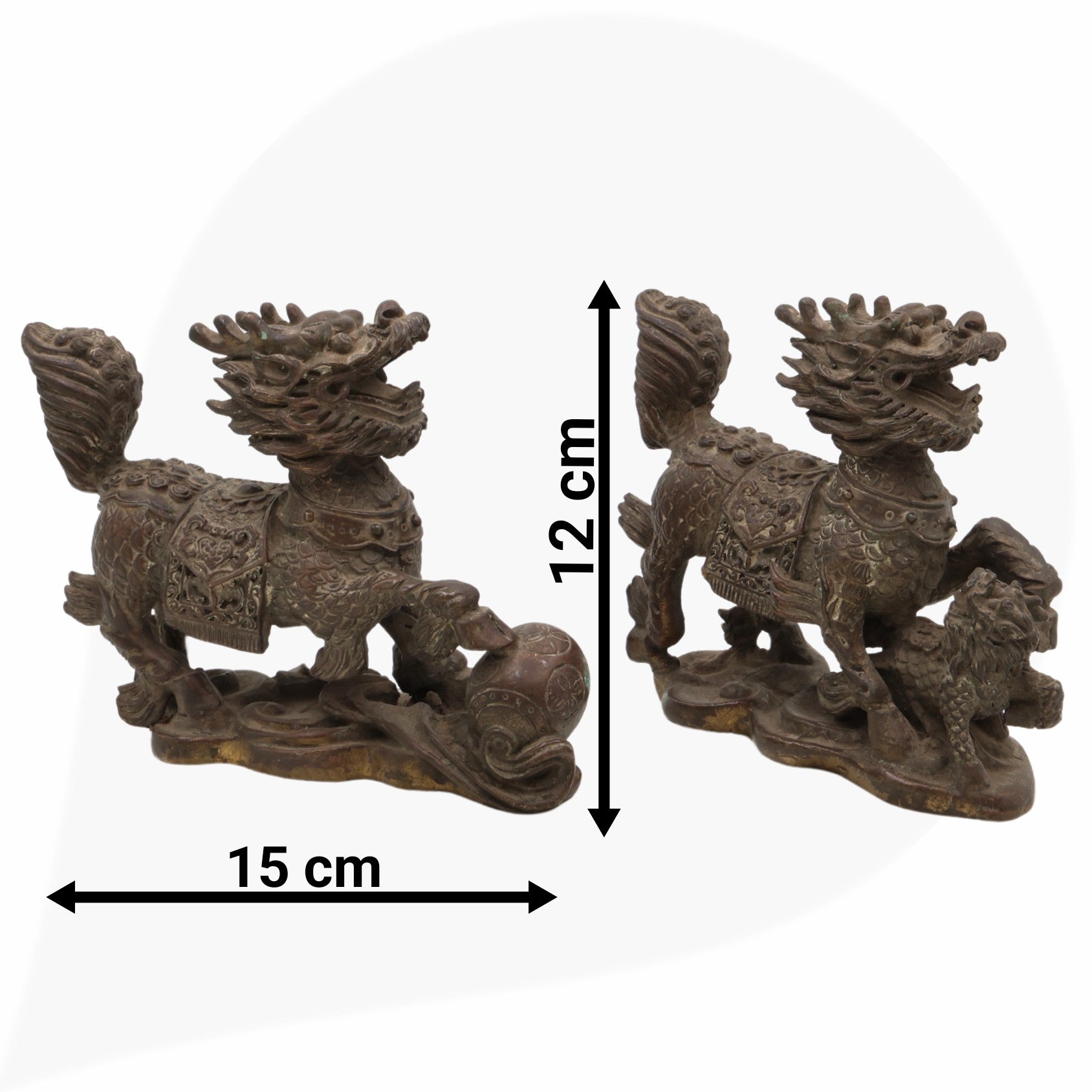Brass Foo Dog Idol, Fu Lion Statue, Guardian Lion Sculpture, Shishi Feng Shui Temple Lion Figurine for Home, Office & Gift,Black, 5 Inch, 1 Piece