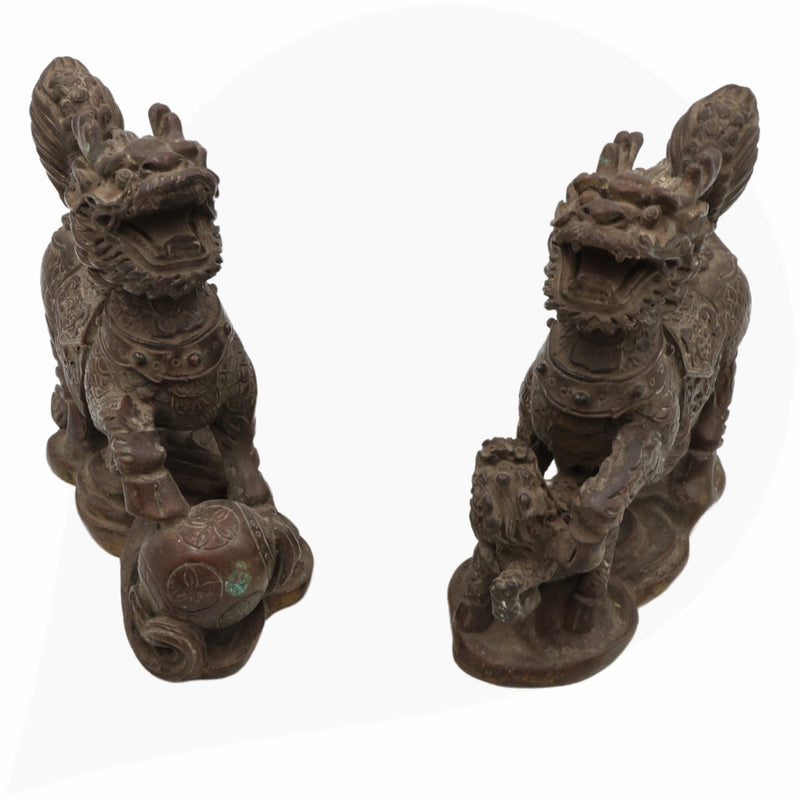 Brass Foo Dog Idol, Fu Lion Statue, Guardian Lion Sculpture, Shishi Feng Shui Temple Lion Figurine for Home, Office & Gift,Black, 5 Inch, 1 Piece