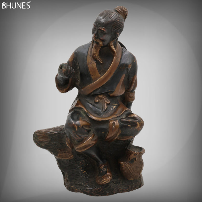 Brass Chinese Taoist Idol, Handcrafted Daoist Monk Statue,Taoist Master Brass Figurine, Spiritual Chinese Daoist Priest Sculpture, Black, 7.5 Inch, 1 Piece