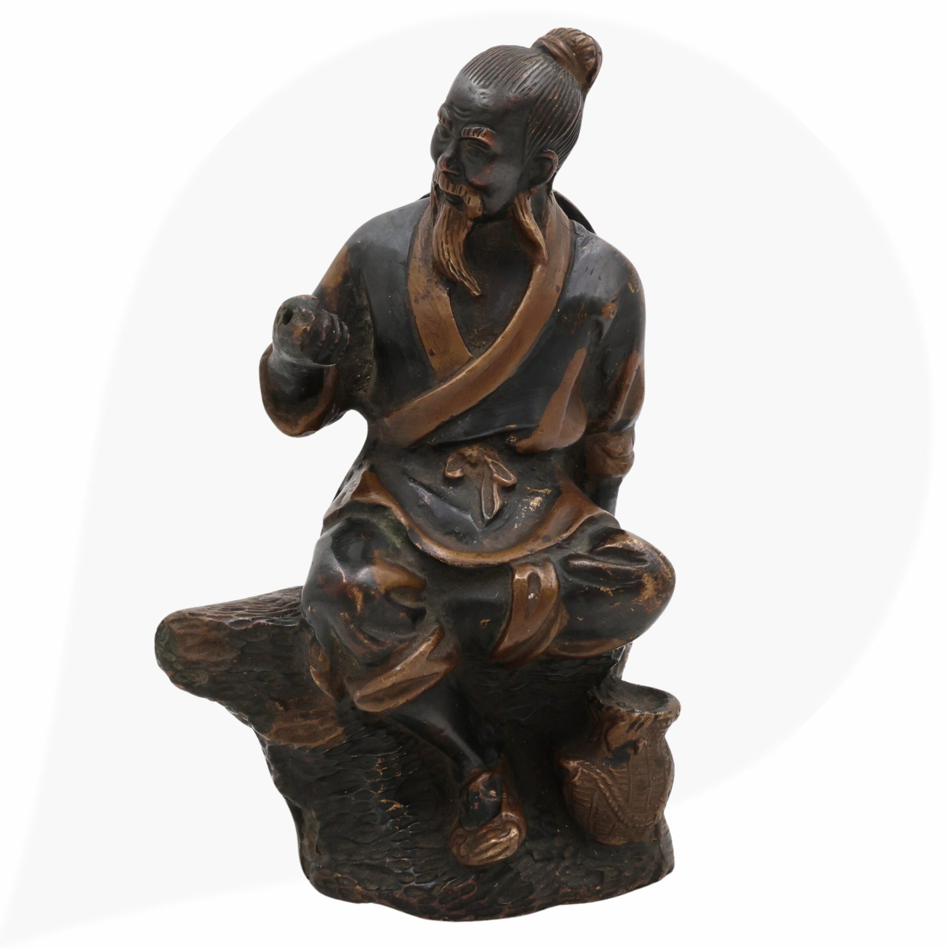 Brass Chinese Taoist Idol, Handcrafted Daoist Monk Statue,Taoist Master Brass Figurine, Spiritual Chinese Daoist Priest Sculpture, Black, 7.5 Inch, 1 Piece