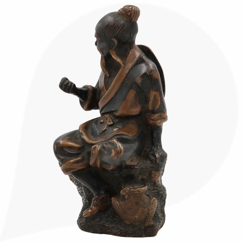 Brass Chinese Taoist Idol, Handcrafted Daoist Monk Statue,Taoist Master Brass Figurine, Spiritual Chinese Daoist Priest Sculpture, Black, 7.5 Inch, 1 Piece