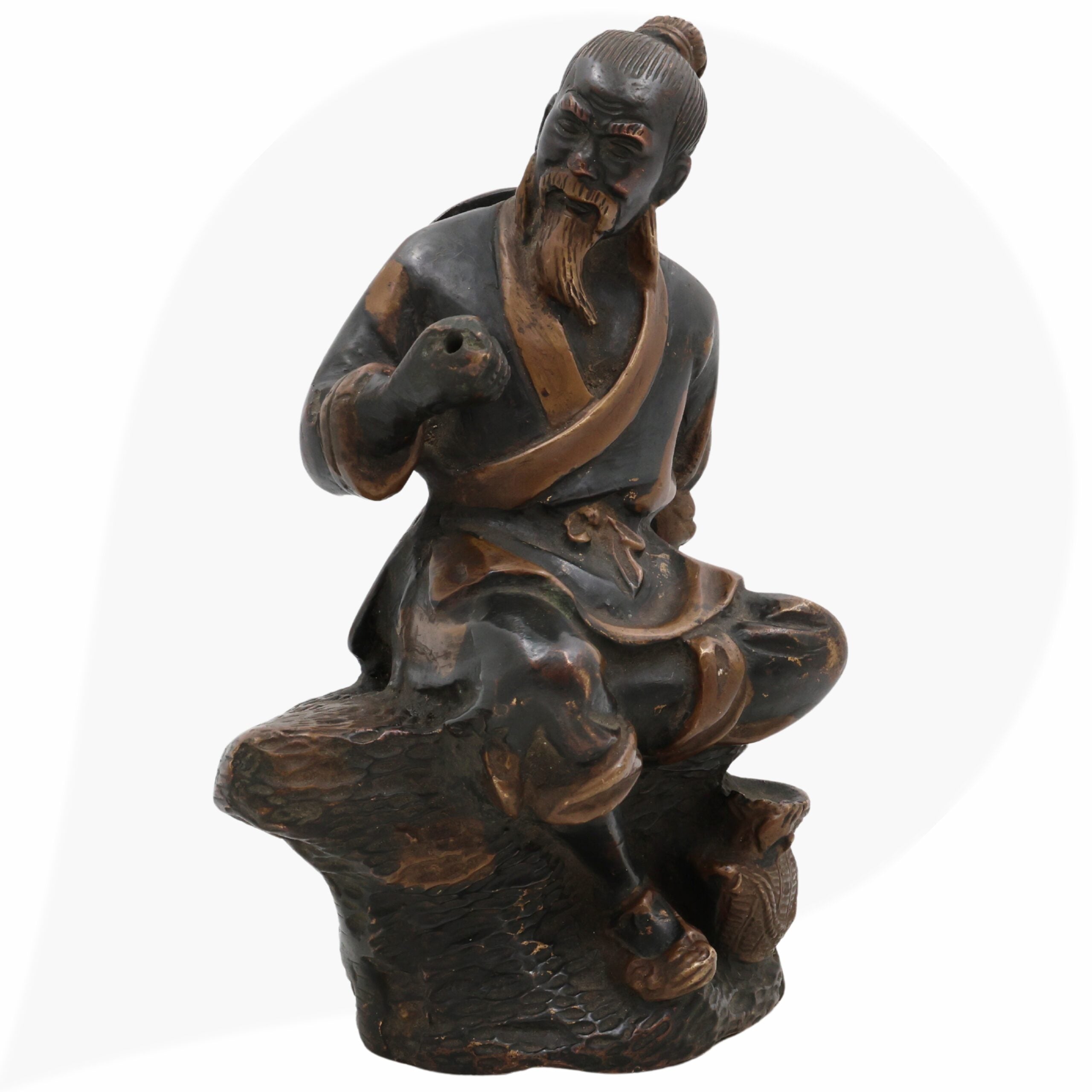 Brass Chinese Taoist Idol, Handcrafted Daoist Monk Statue,Taoist Master Brass Figurine, Spiritual Chinese Daoist Priest Sculpture, Black, 7.5 Inch, 1 Piece