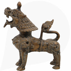 Brass Singha Idol, Yali Statue, Foo Dog, Guardian Lion, Temple Lion, Shishi, Feng Shui Lion, Peetal Lion Sculpture for Home & Office Decor,Black, 7 Inch, 1 Piece