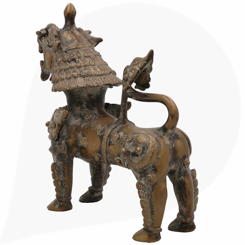Brass Singha Idol, Yali Statue, Foo Dog, Guardian Lion, Temple Lion, Shishi, Feng Shui Lion, Peetal Lion Sculpture for Home & Office Decor,Black, 7 Inch, 1 Piece