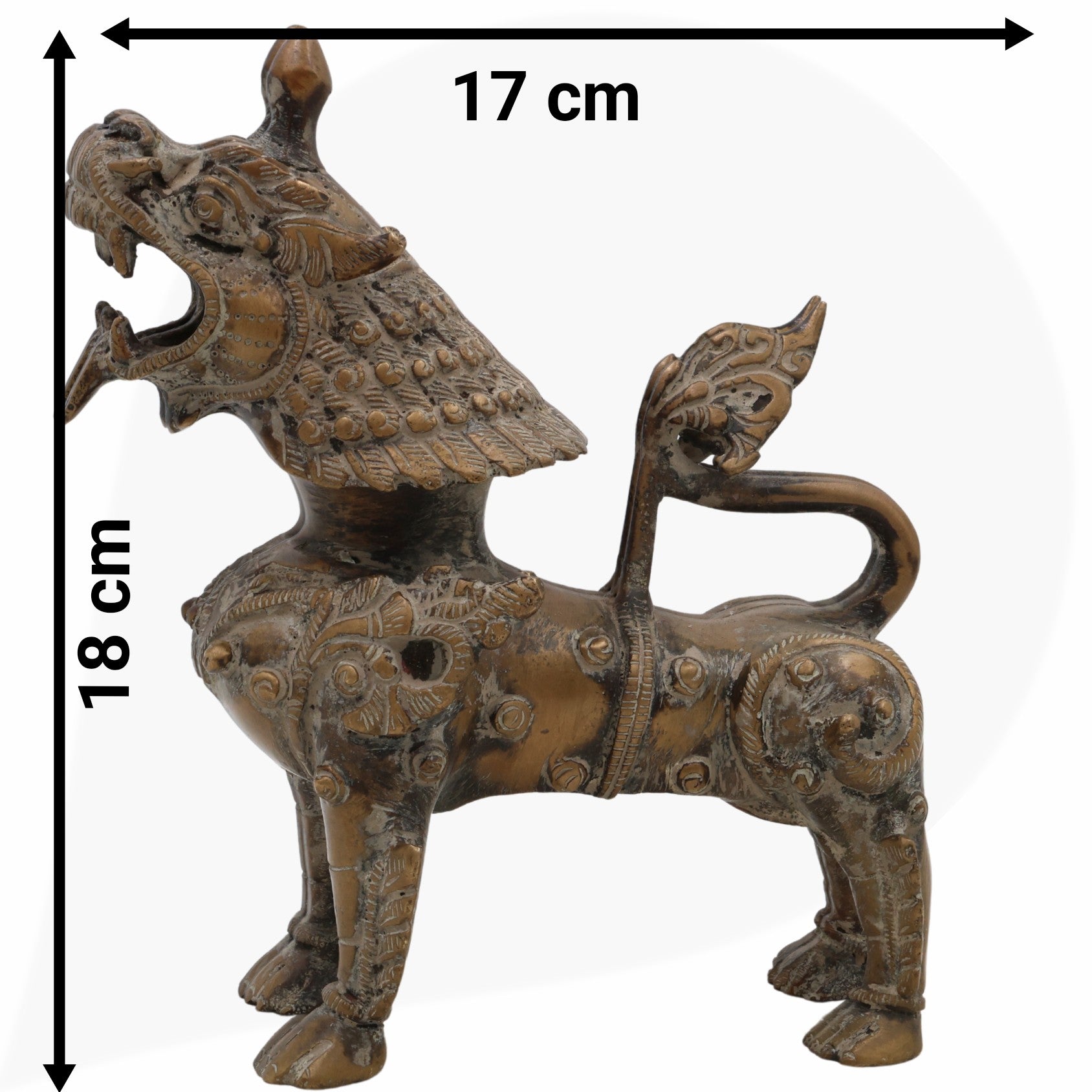 Brass Singha Idol, Yali Statue, Foo Dog, Guardian Lion, Temple Lion, Shishi, Feng Shui Lion, Peetal Lion Sculpture for Home & Office Decor,Black, 7 Inch, 1 Piece