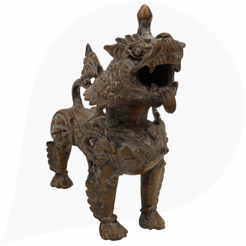 Brass Singha Idol, Yali Statue, Foo Dog, Guardian Lion, Temple Lion, Shishi, Feng Shui Lion, Peetal Lion Sculpture for Home & Office Decor,Black, 7 Inch, 1 Piece
