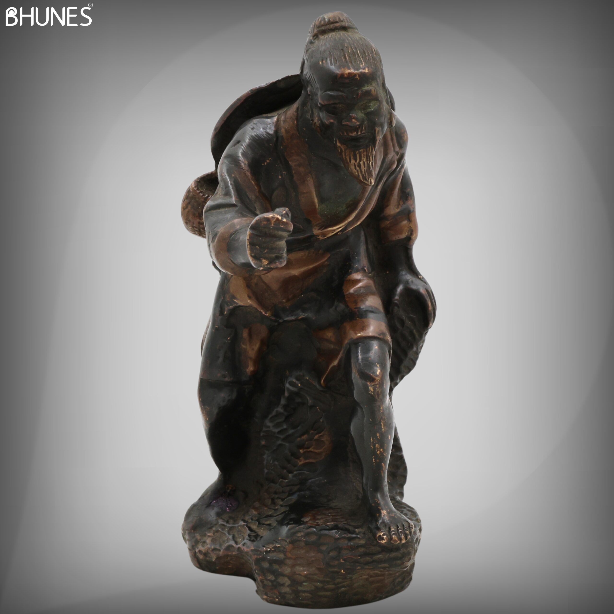 Brass Handcrafted Chinese Taoist Idol, Daoist Monk Priest Sage Statue, Spiritual Feng Shui Decor, Antique Taoist Master Figurine, Black, 7 Inch, 1 Piece
