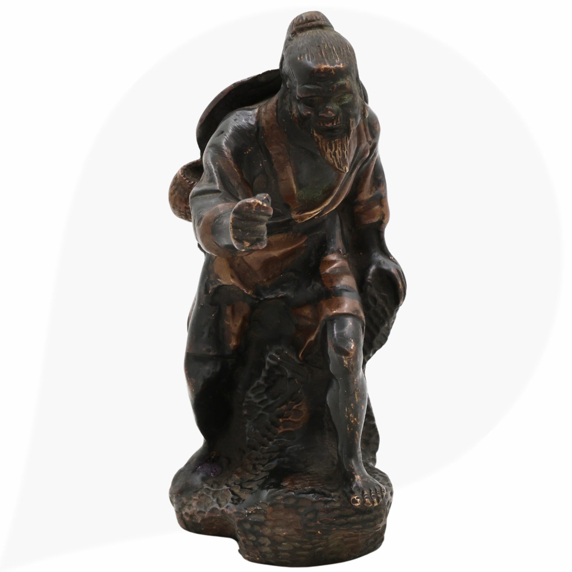 Brass Handcrafted Chinese Taoist Idol, Daoist Monk Priest Sage Statue, Spiritual Feng Shui Decor, Antique Taoist Master Figurine, Black, 7 Inch, 1 Piece