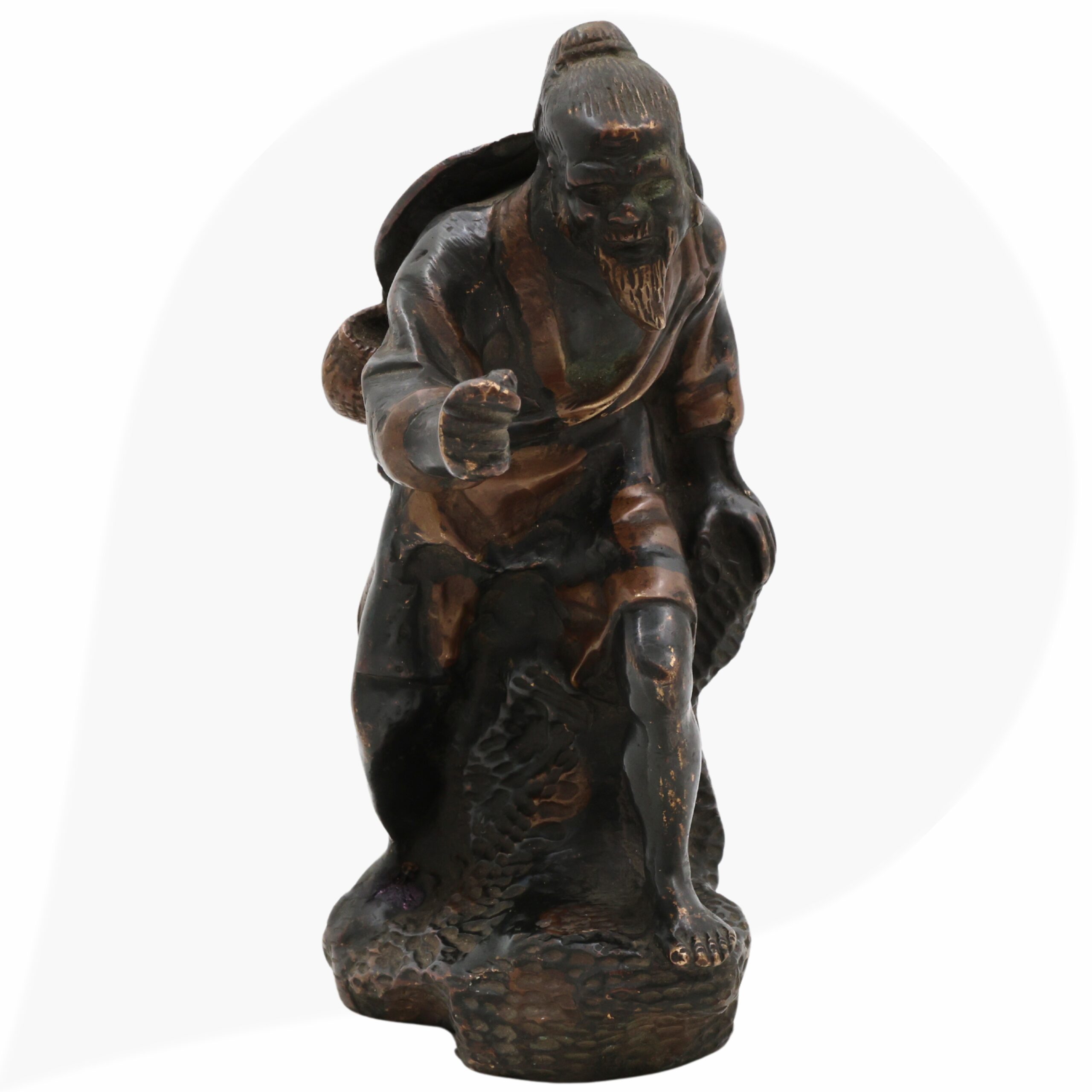Brass Handcrafted Chinese Taoist Idol, Daoist Monk Priest Sage Statue, Spiritual Feng Shui Decor, Antique Taoist Master Figurine, Black, 7 Inch, 1 Piece