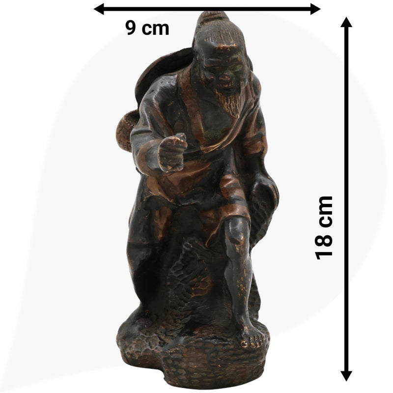 Brass Handcrafted Chinese Taoist Idol, Daoist Monk Priest Sage Statue, Spiritual Feng Shui Decor, Antique Taoist Master Figurine, Black, 7 Inch, 1 Piece