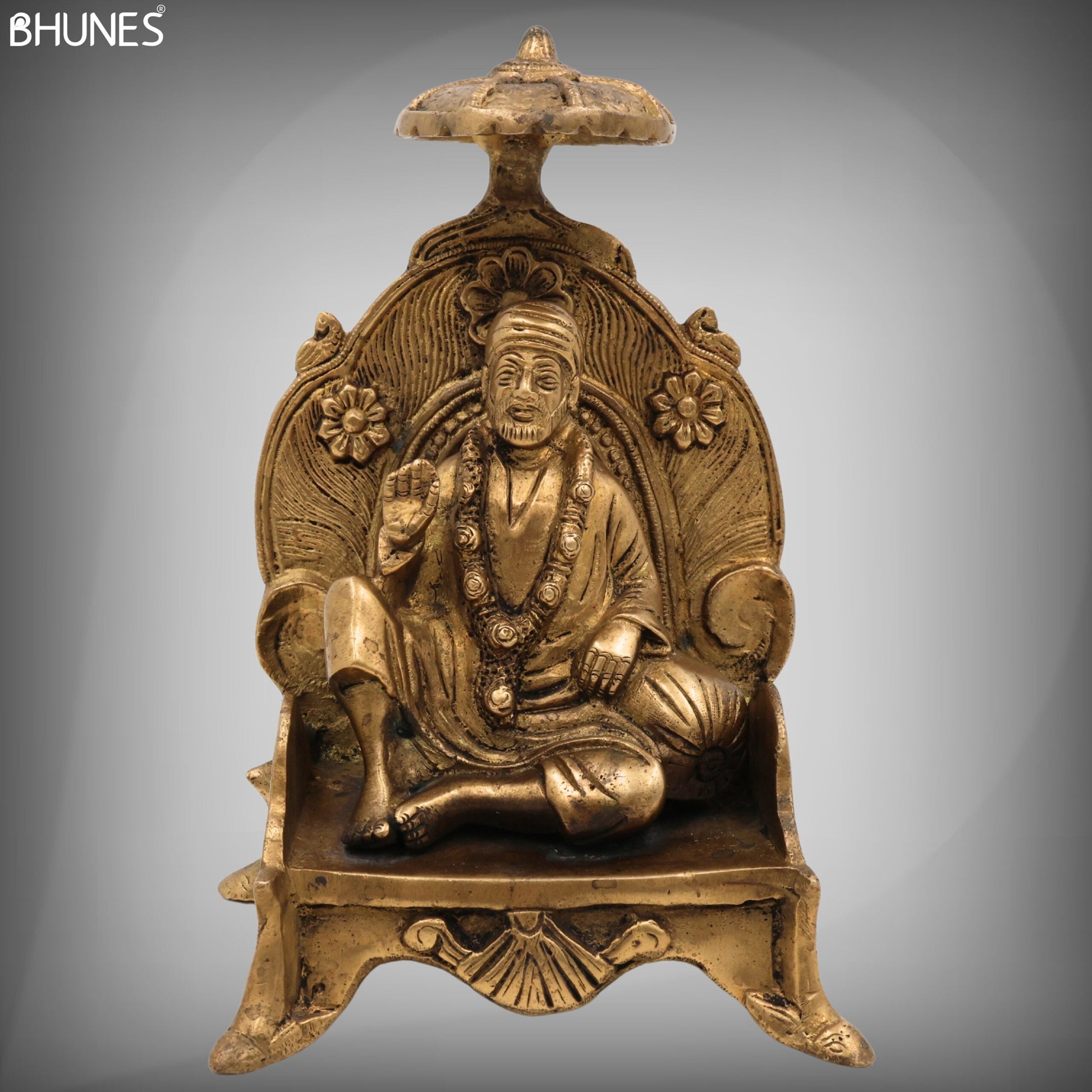 Brass Shirdi Sai Baba Idol Murti, Handcrafted Sai Nath Statue for Home, Temple, Puja, Office Decor & Spiritual Gift Murti,Gold, 8 Inch, 1 Piece