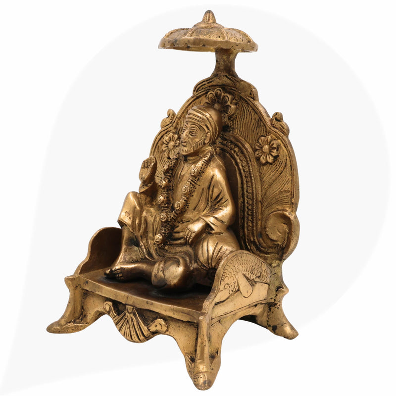 Brass Shirdi Sai Baba Idol Murti, Handcrafted Sai Nath Statue for Home, Temple, Puja, Office Decor & Spiritual Gift Murti,Gold, 8 Inch, 1 Piece
