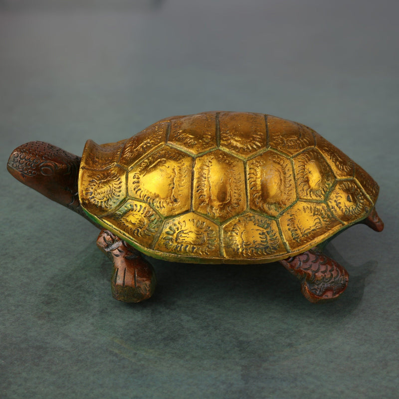 Brass Tortoise Idol | Vastu Kurma Avatar Kachhua Figurine for Home, Feng Shui, Wealth & Long Life Decor,Gold, 2 Inch, 1 Piece