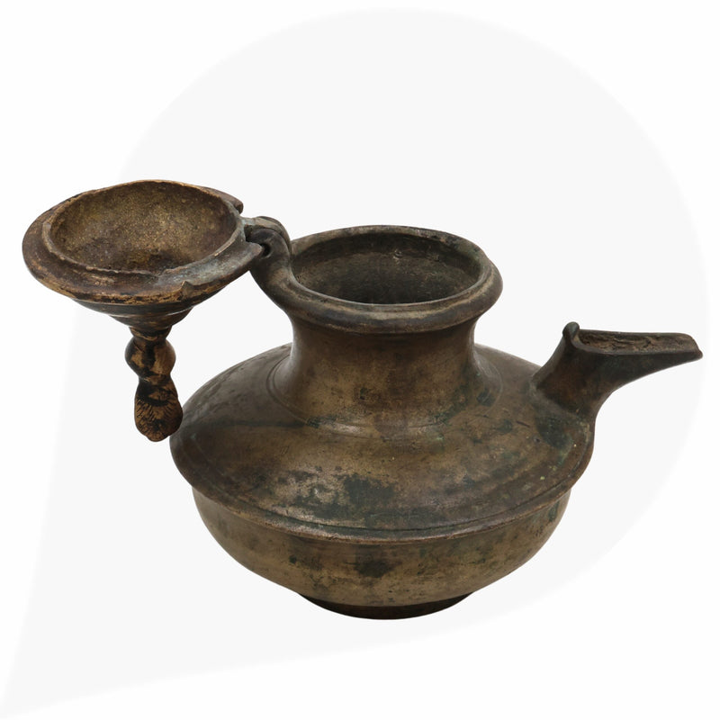 Brass Antique Oil Lamp, Antiques, Lamps, Diya, Deepam For Home Décor, Black, 5.5 Inch, 1 Piece