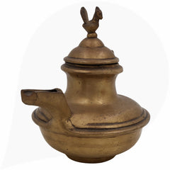 Brass Antique Oil Lamp Deepam, Traditional Kerala Nilavilakku Diya, Vintage Pital Peetal Pooja Deepam, Gold, 6 Inch, 1 Piece