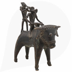 Brass Dogra Musical Set on Buffalo | Bastar Tribal Art Sculpture | Handcrafted Indian Folk Brass Decor,Black, 7 Inch, 1 Piece